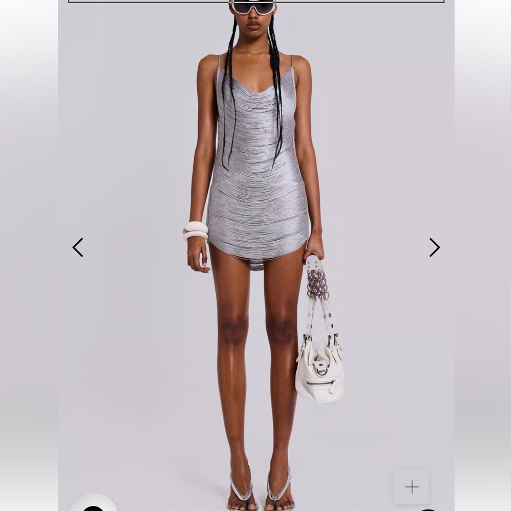 Revolve Jaded London Lavinia Backless Fringe Mini Dress Silver Steel XS NWT NEW - Picture 5 of 16